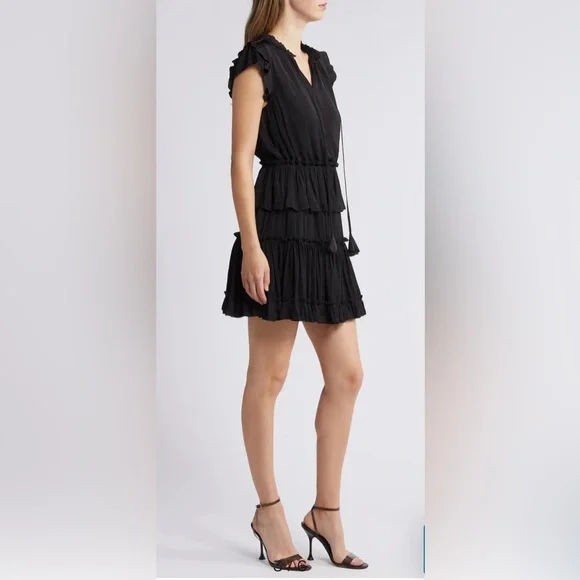 Sam Edelman Black Tiered Ruffle Minidress, size Medium. NWT. - Picture 3 of 6